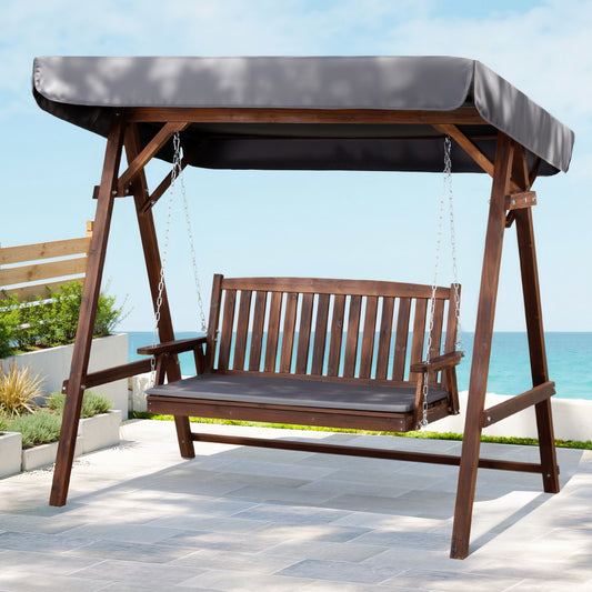 Gardeon Wooden Swing Chair Garden Bench Canopy 3 Seater Outdoor Furniture