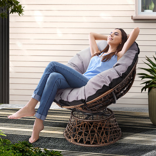 Gardeon Outdoor Chairs Outdoor Furniture Papasan Chair Wicker Patio Garden Brown
