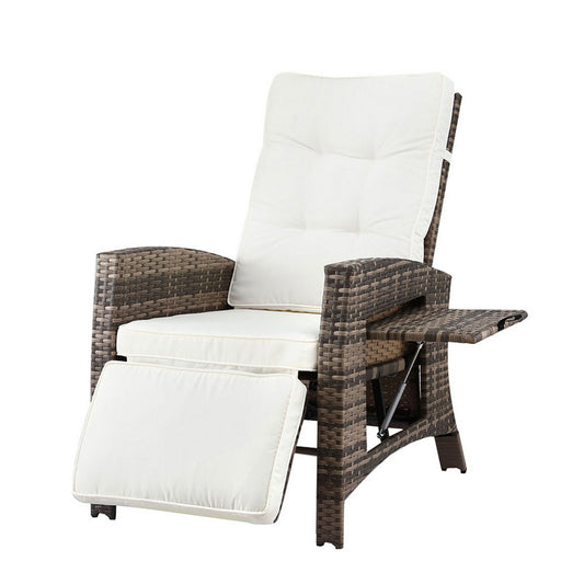 Gardeon Outdoor Recliner Chairs Sun lounge Wicker Lounger Patio Furniture Adjustable Brown