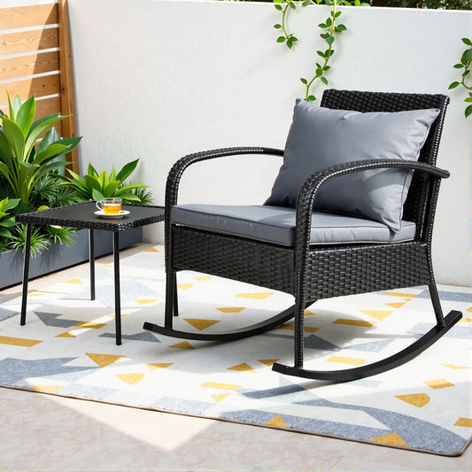 Gardeon 2PC Rocking Chair Table Wicker Outdoor Furniture Patio Lounge Setting