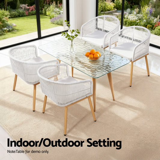 Gardeon 2PC Outdoor Dining Chairs Wicker Chair Patio Furniture Garden Steel White