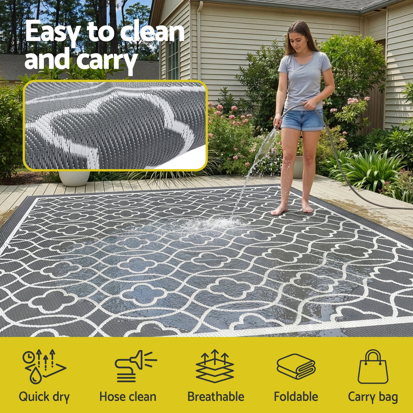 Gardeon Outdoor Rugs 274x366cm Large Carpet Reversible Area Mat PP Dual-Sided Patio Rug
