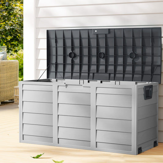 Gardeon Outdoor Storage Box 290L Lockable Organiser Garden Deck Shed Tool Grey