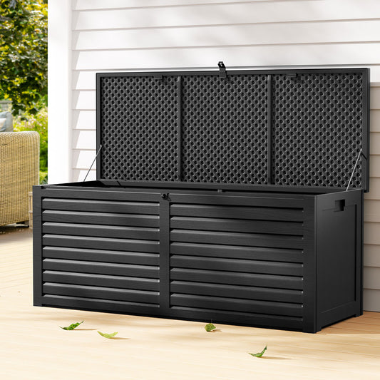 Gardeon Outdoor Storage Box 390L Container Lockable Garden Bench Shed Tools Toy All Black