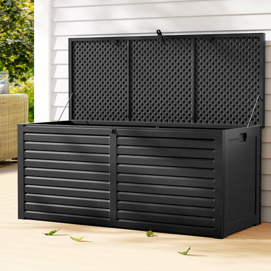 Gardeon Outdoor Storage Box 490L Container Lockable Garden Bench Shed Tools Toy All Black
