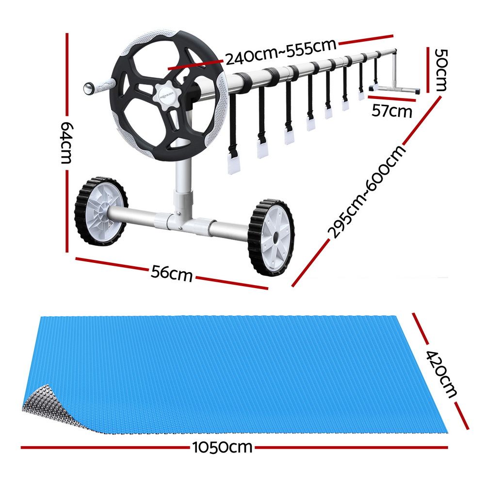 Aquabuddy Pool Cover 500 Micron 10.5x4.2m Silver Swimming Pool Solar Blanket 5.5m Roller