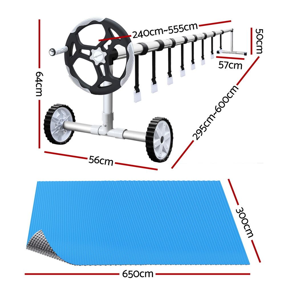 Aquabuddy Pool Cover 6.5x3m 400 Micron Silver Swimming Pool Solar Blanket 5.5m Roller