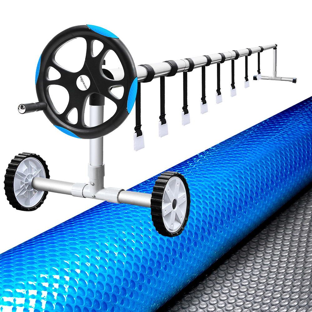 Aquabuddy Pool Cover 500 Micron 7x4m Silver Swimming Pool Solar Blanket 5.5m Blue Roller