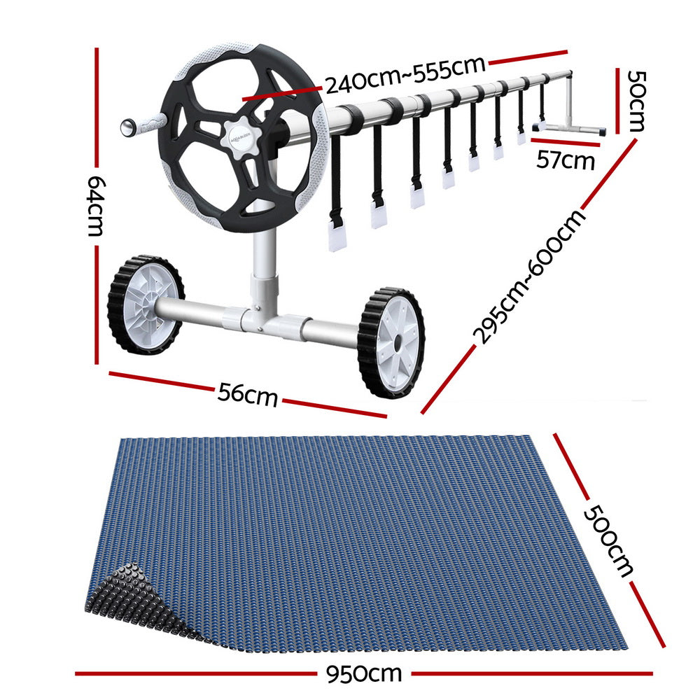 Aqua Buddy Pool Cover 600 Micron 9.5x5m w/ Roller 5.55m Swimming Pools Black Solar Blanket
