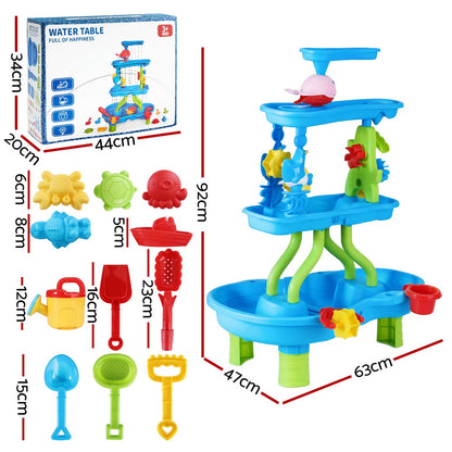 Keezi Kids Sand and Water Table 4-Tier Waterfall Sandpit Toys Beach Shovel