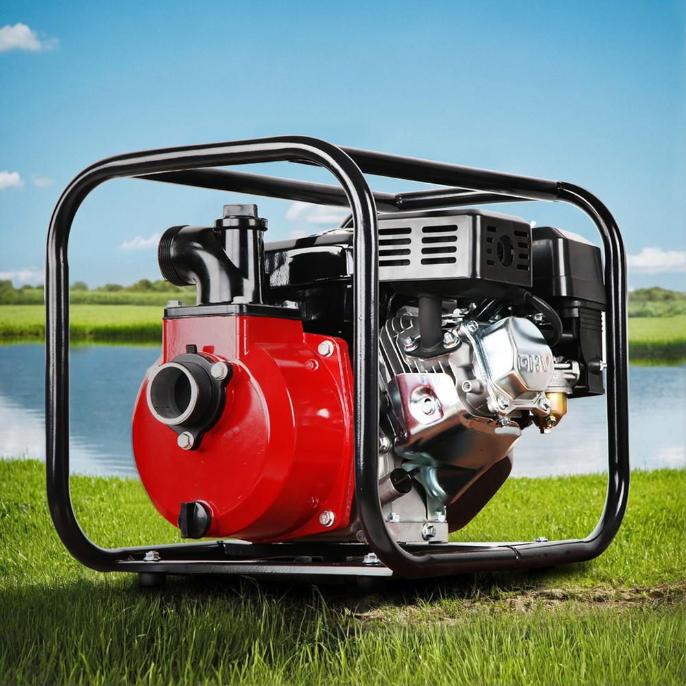 Giantz Petrol Water Pump 7HP Max, 2' High Flow 4-Stroke Engine Transfer Fire Fighting Pumps Rain Tank Oil Irrigation Garden Farm Pond Outdoor Irrigations, w Hose Fittings Inlet Filter Rubber Feet Red
