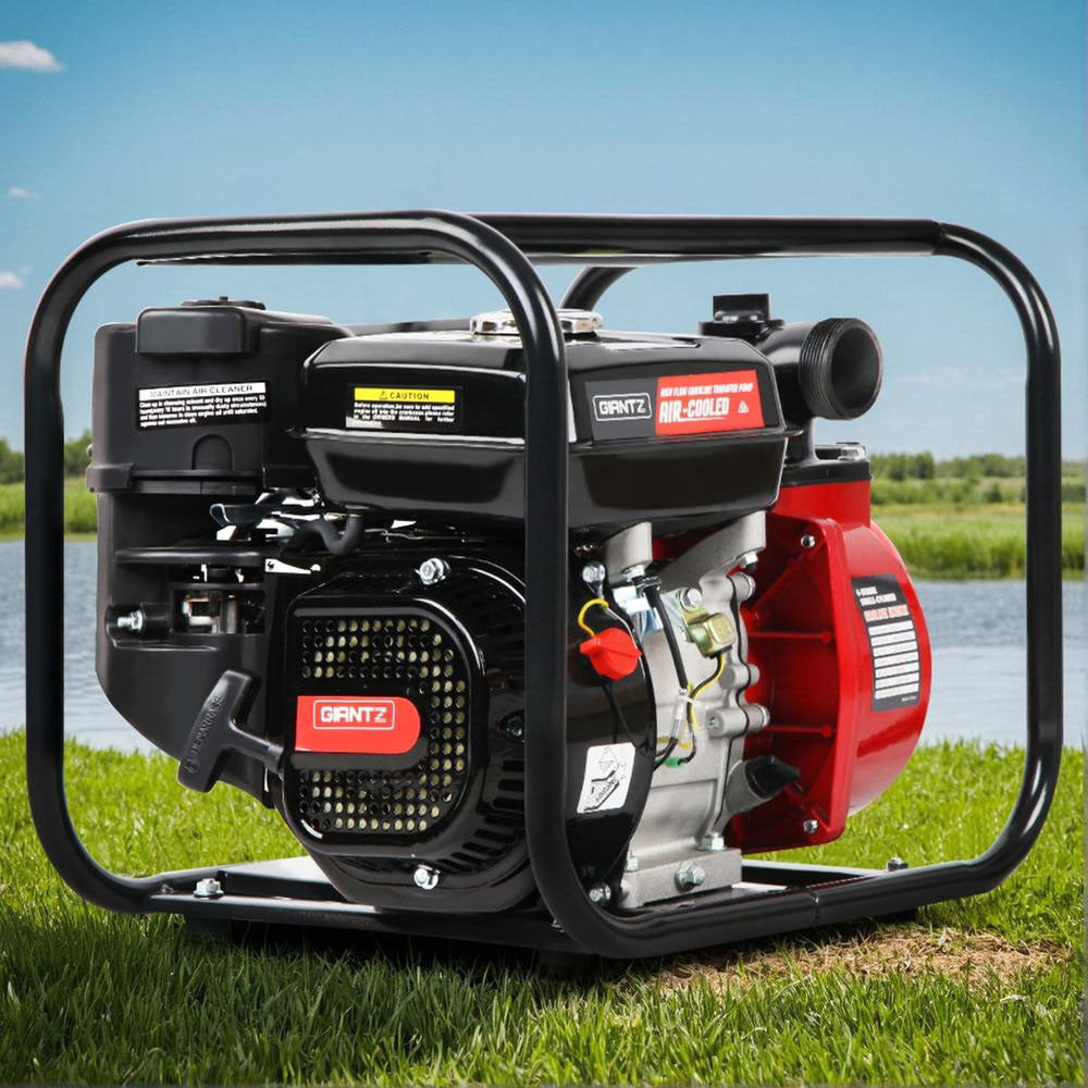 Giantz Petrol Water Pump, 2' 7HP Max High Flow Transfer Fire Fighting Pumps Rain Tank Oil Irrigation Garden Farm Pond Outdoor Irrigations, with Hose Fittings Inlet Filter Rubber Feet Black Red