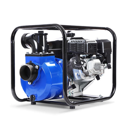 Giantz 3' Petrol Water Pump 7HP Max 4-Stroke 210cc High Flow 60,000L/H Max Transfer Engine, Fire Fighting Irrigation Rain Tank Pond Garden Farm, Includes Hose Fittings Inlet Filter & Rubber Feet, Blue