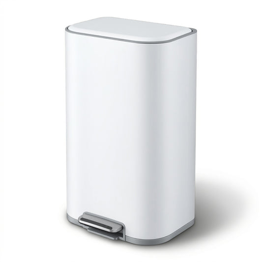Cefito Kitchen Trash Can 40L Pedal Bins Rubbish Bin Steel with Soft Close Lid, Removable Inner Bucket, Rectangular Garbage Can Recycling Bin, White