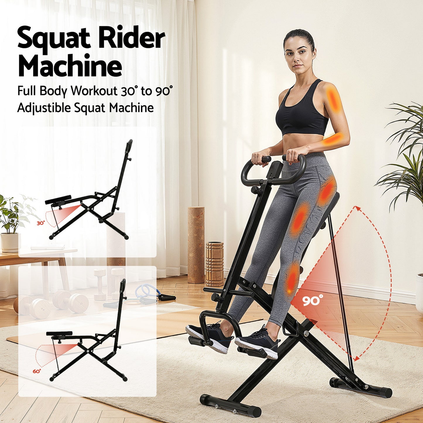 Everfit Foldable Squat Machine Deep Squat Rowing Machine 5 Adjustable Seat Home Gym