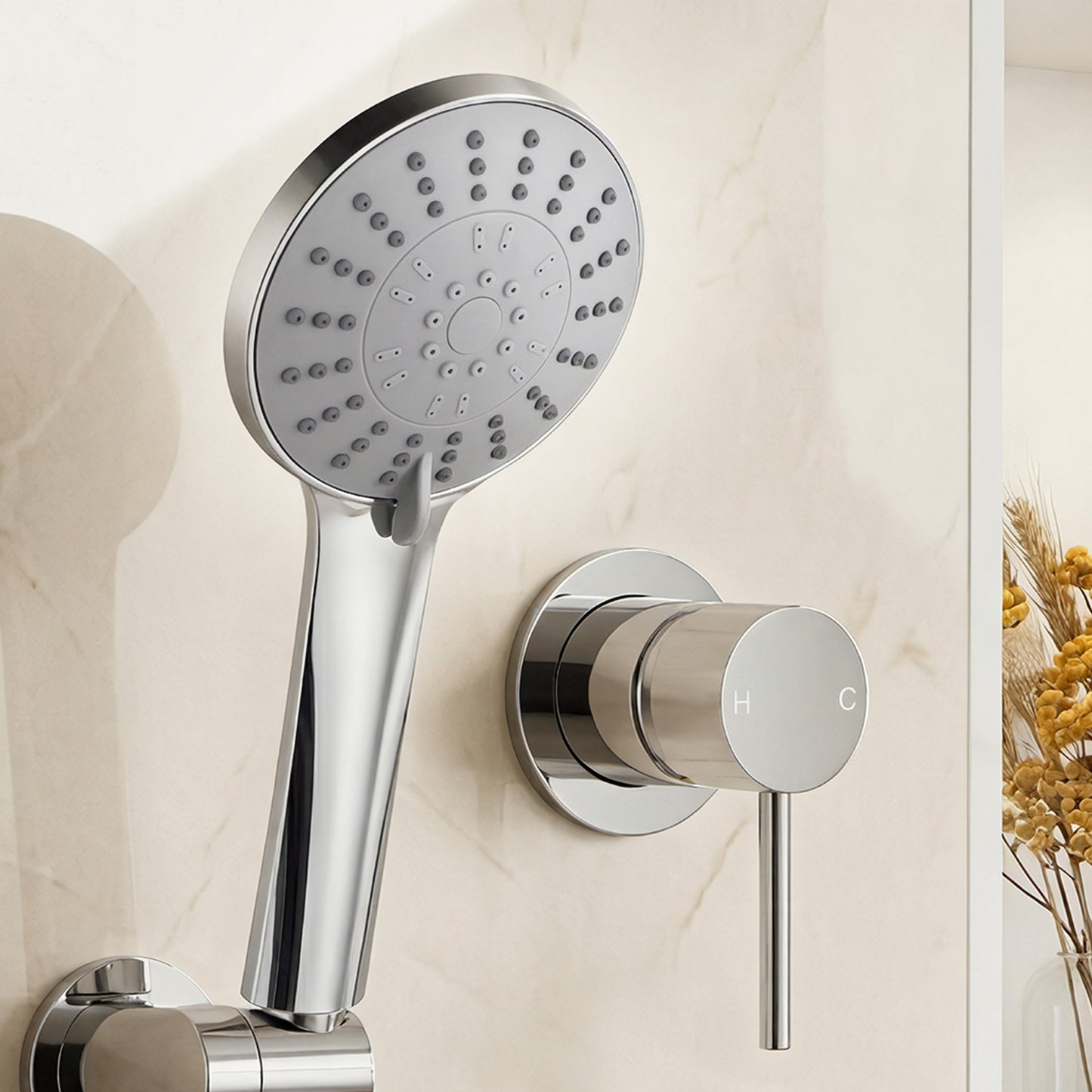 Cefito 4.5' Handheld Shower Head Round with Wall Bathroom Mixer Silver