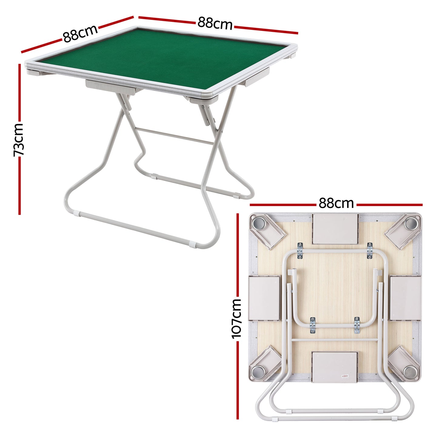 Folding Mahjong Table for Home with 4 Drawers and Cup Holders Green