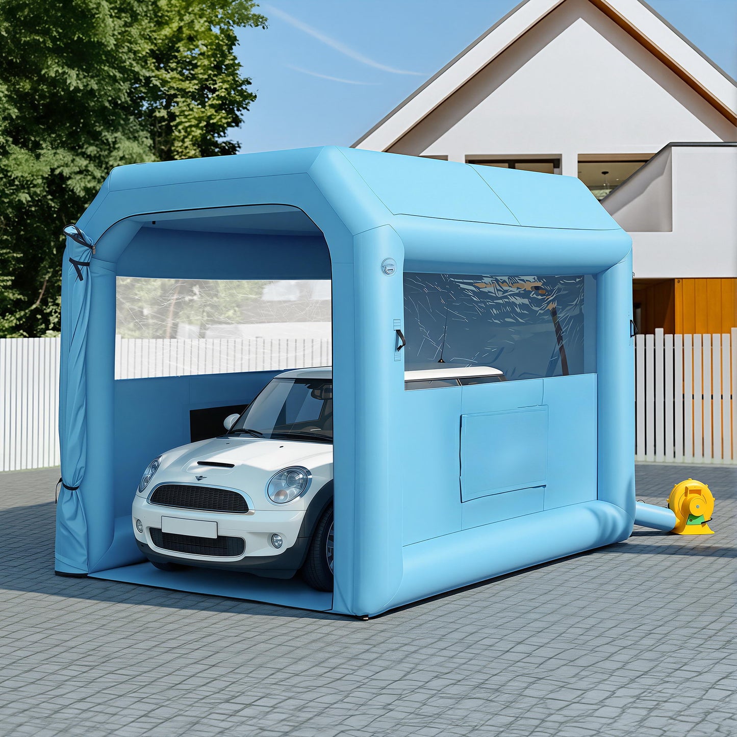 Giantz Inflatable Paint Booth 2.5X2.5X3M Inflatable Spray Booth with 550W Powerful Blower and Air Filter System, Round Roof with Light Hook, for Painting Bicycle, Motorcycle, Furniture Refinishing DIY