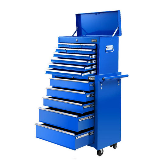 Giantz 15 Drawers Tool Chest Trolley Toolbox 2-in-1 Storage Blue