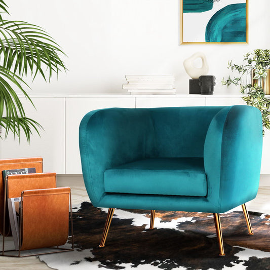 Artiss Armchair Lounge Sofa Arm Chair Accent Chairs Armchairs Couch Velvet Green