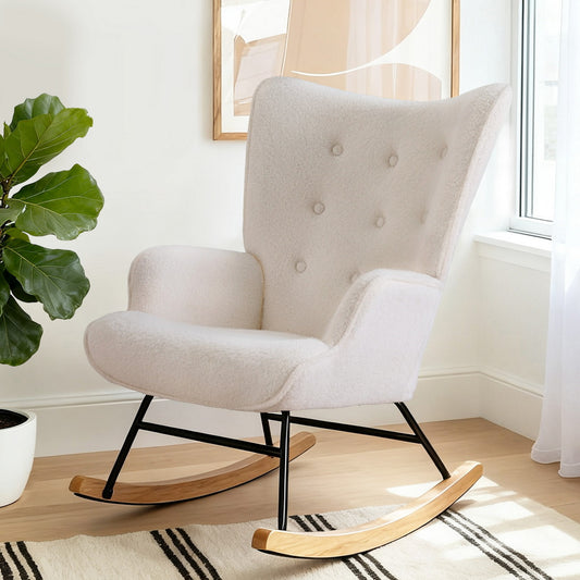 Artiss Rocking Armchair Nursing Chair Boucle Fabric White