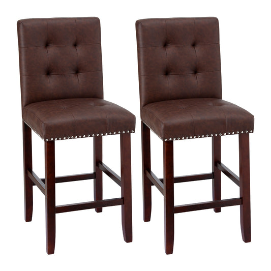 Artiss 2x Bar Stools Kitchen Dining Chairs Counter PU Leather Wooden Ada Brown