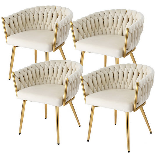 1 Set of 4 Artiss Dining Chairs Velvet Armchair Beige