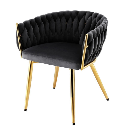 Artiss 1x Dining Chair Armchair Cafe Kitchen Lounge Chairs Velvet Weaving Black
