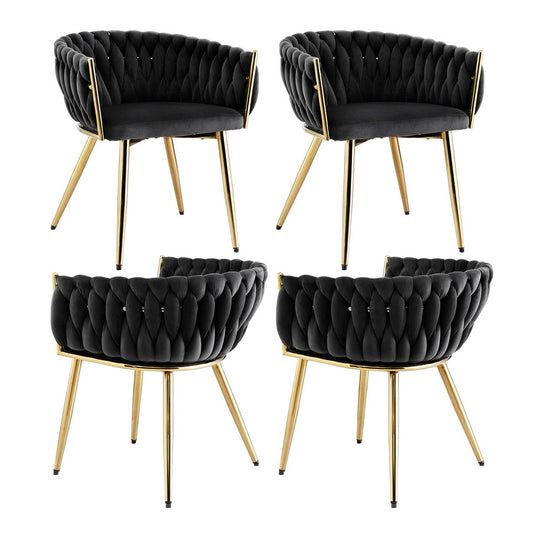 1 Set of 4 Artiss Dining Chairs Velvet Armchair Black