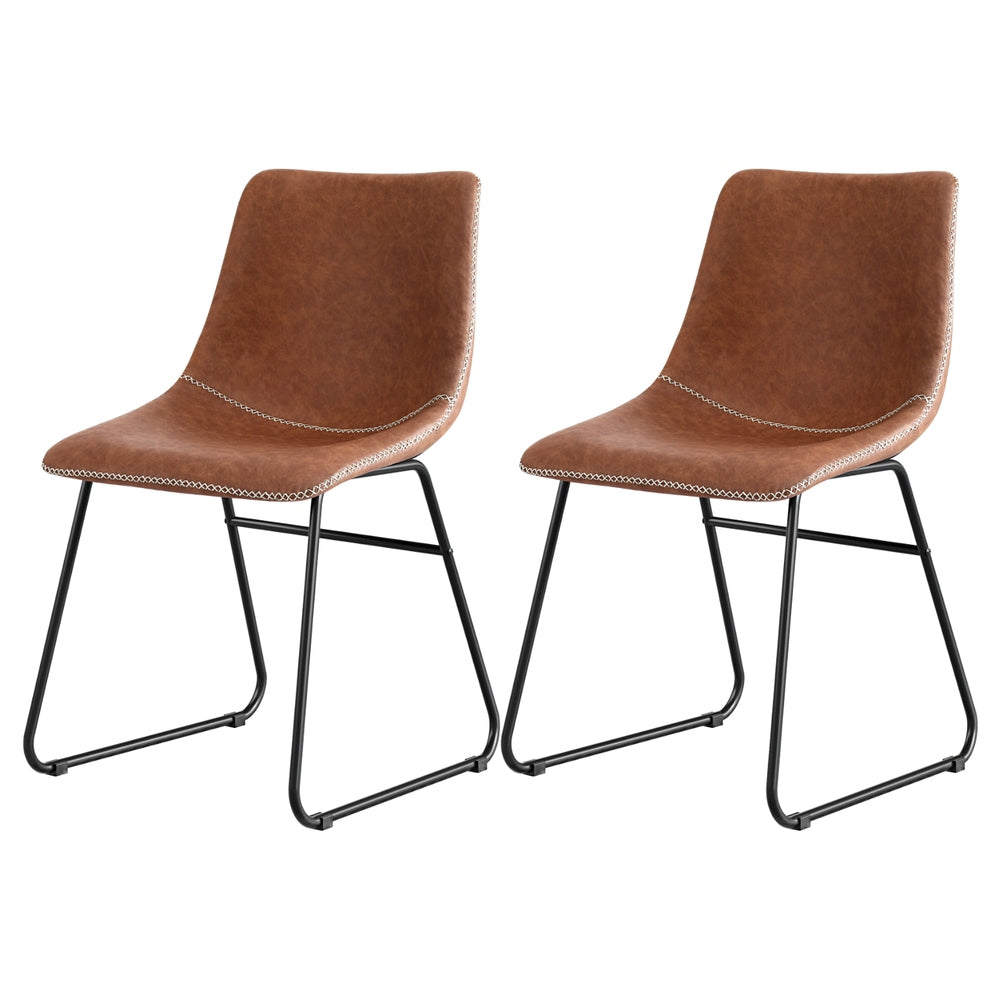 Artiss 2x Dining Chairs Retro PU Leather Kitchen Lounge Cafe Accent Chair Brown