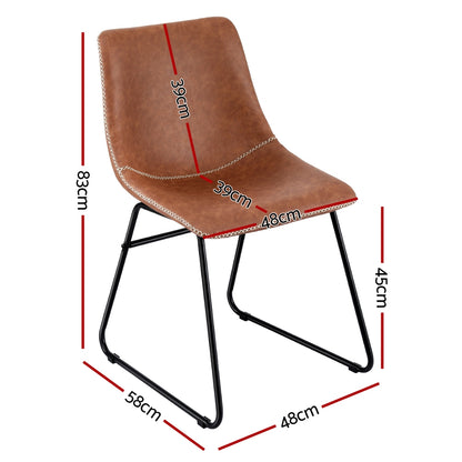 Artiss 2x Dining Chairs Retro PU Leather Kitchen Lounge Cafe Accent Chair Brown