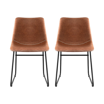 Artiss 2x Dining Chairs Retro PU Leather Kitchen Lounge Cafe Accent Chair Brown