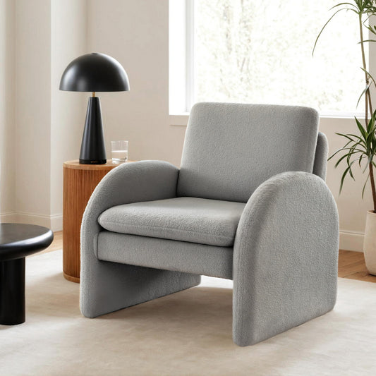 Artiss Armchair Accent Chair Lounge Tub Sofa Couch Curved Arm Seat Boucle Grey