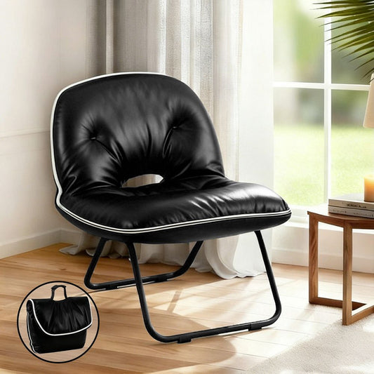 Artiss Foldable Chair 2-In-1 Armchair Lounge Chair Portable Black