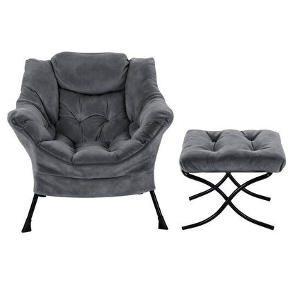 Artiss Armchair Accent Chair Ottoman Lounge Footrest Velvet Grey