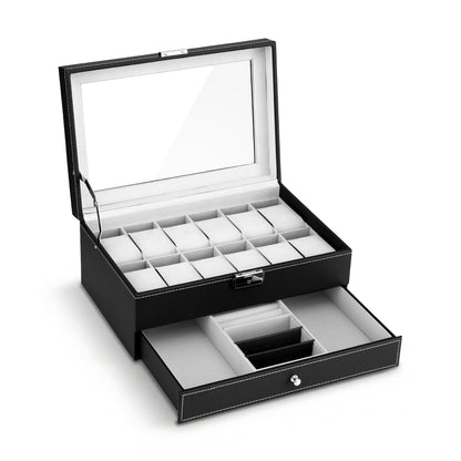 Embellir 12 Grids Watch Box Organizer Case Jewelry Display Storage Showcase