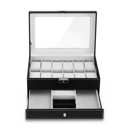 Embellir 12 Grids Watch Box Organizer Case Jewelry Display Storage Showcase