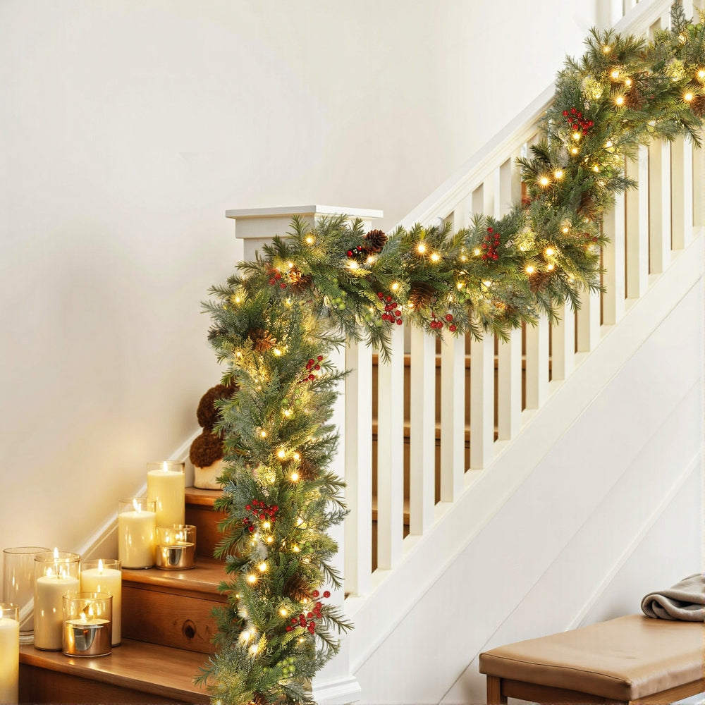 Jingle Jollys 3M Christmas Garland Pre-lit LED with Pine Cones Xmas Decor Green