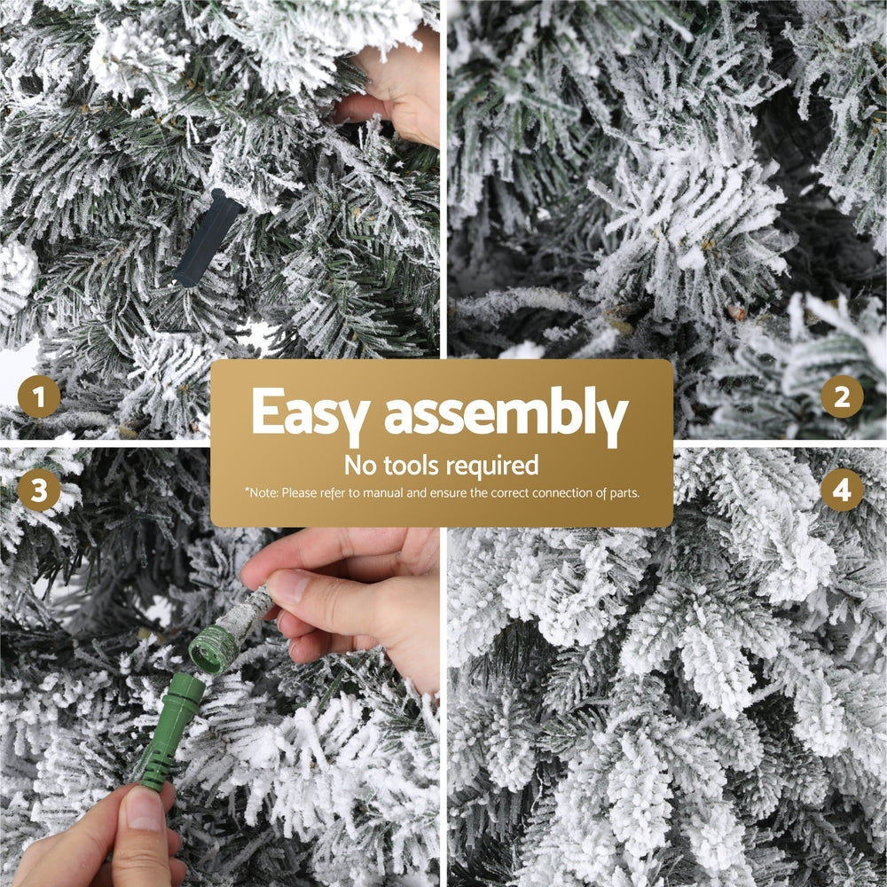 Jingle Jollys Christmas Tree 2.1m Flocking Pencil Tree LED Xmas 860 Tips White