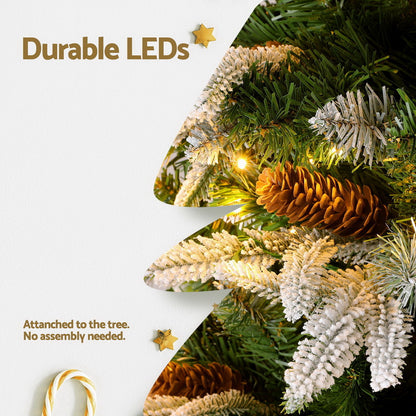 Jingle Jollys Christmas Tree 190cm Pine Cones LED Flocking Xmas Tree 680 Tips