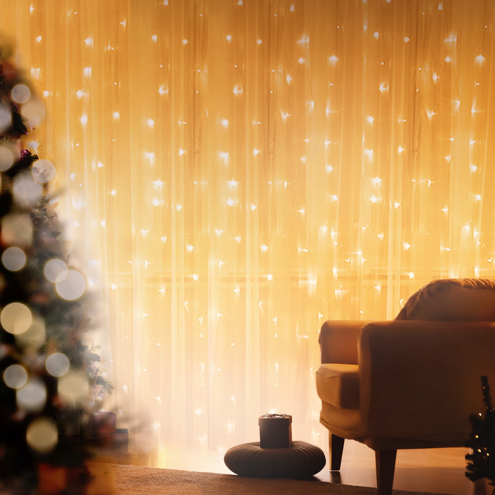 Jingle Jollys 3X3M Christmas Lights Curtain String Light 300 LED Warm White