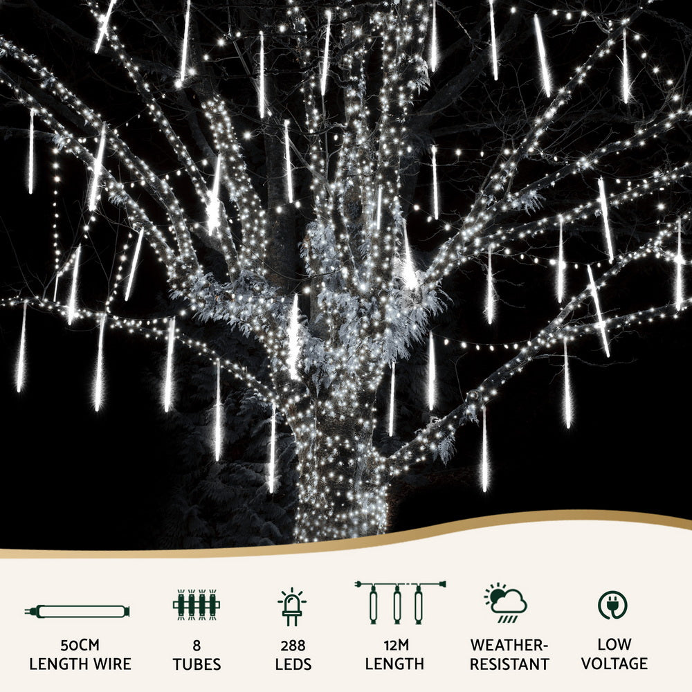 Jingle Jollys 7M Christmas Lights Shower Light 288 LED Icicle Falling Metor