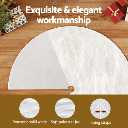 Jingle Jollys Christmas Tree Skirt 120cm Plush Xmas Fluffy Ornaments Decor White
